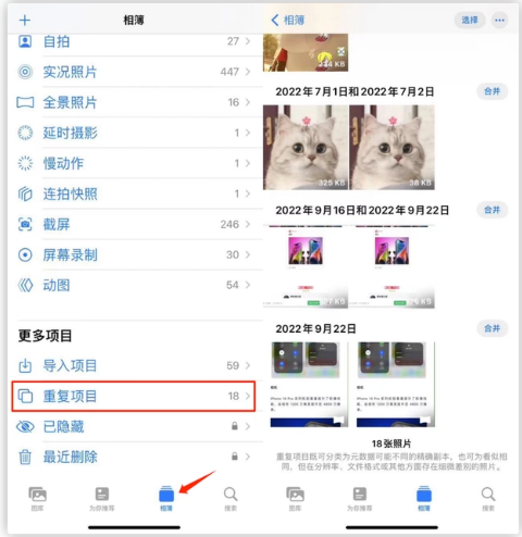 巧家苹果手机维修分享iOS 16 中相册重复项目功能使用方法 