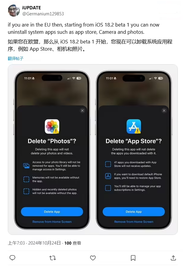 巧家苹果手机维修分享iOS 18.2 支持删除 App Store 应用商店 